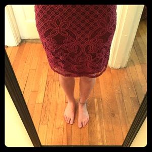 Dark red lace A-line skirt